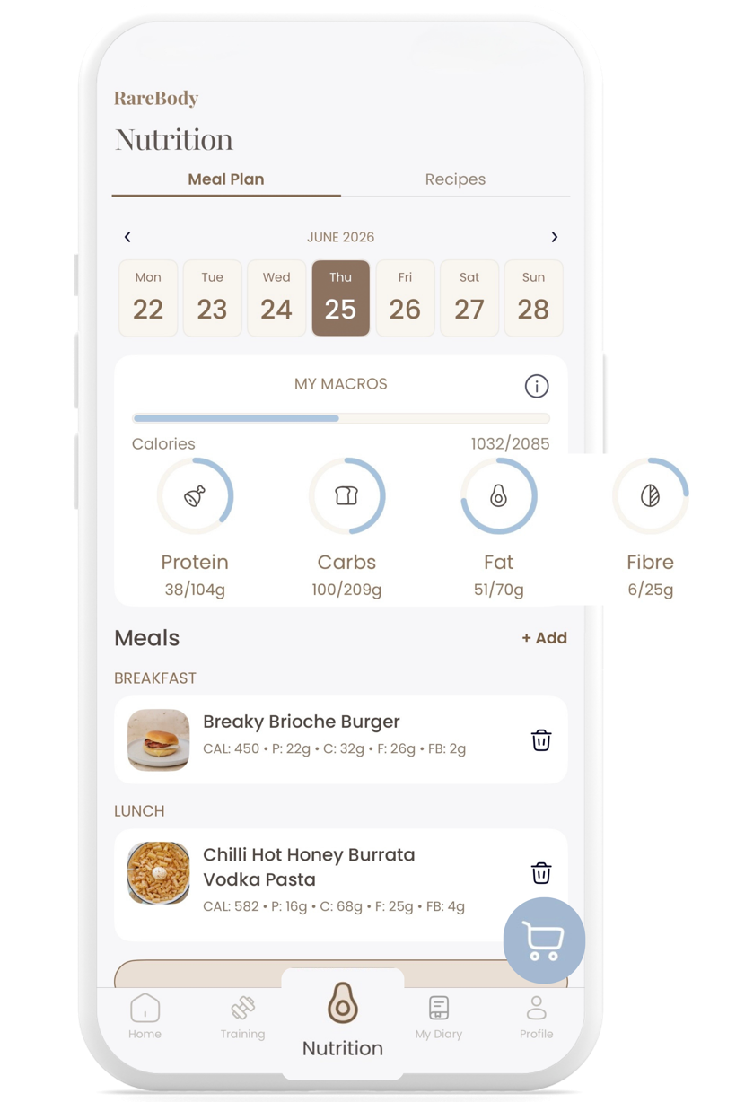 RareBody app nutrition